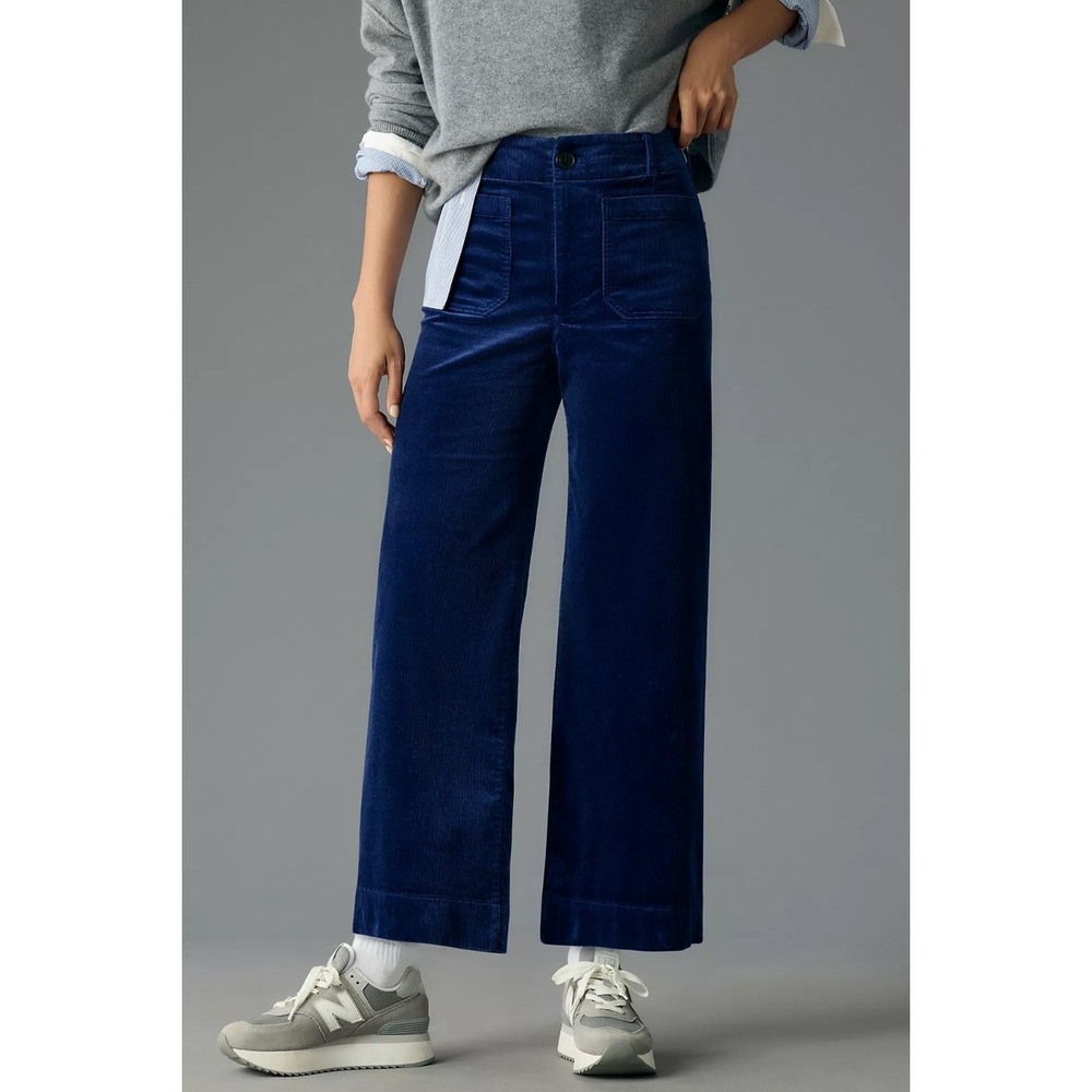 Maeve Anthropologie The Colette Corduroy Wide Leg Pants Blue 26 High Rise Crop